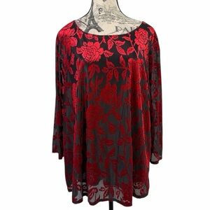 C. Est 1946 Velvet Burnout Floral Mesh Top 14/16W Whimsigoth Dark Rose